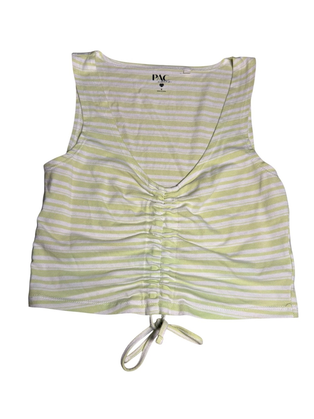 PacSun Light Lime‎ and White Striped Ruched Crop Tank